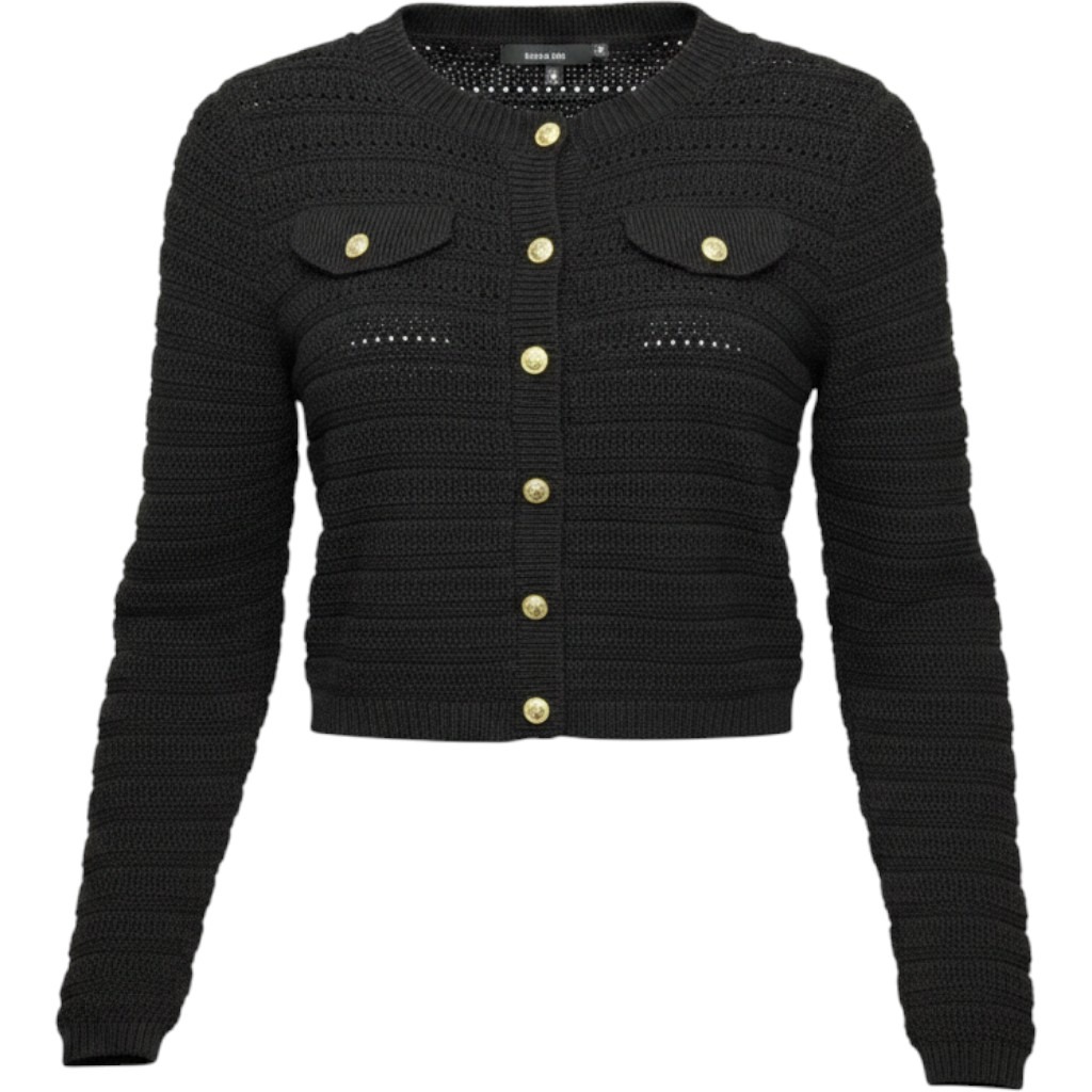 Vero Moda Cardigan Sweater Womens Xxs Black Textured Knit Gold Buttons Cropped